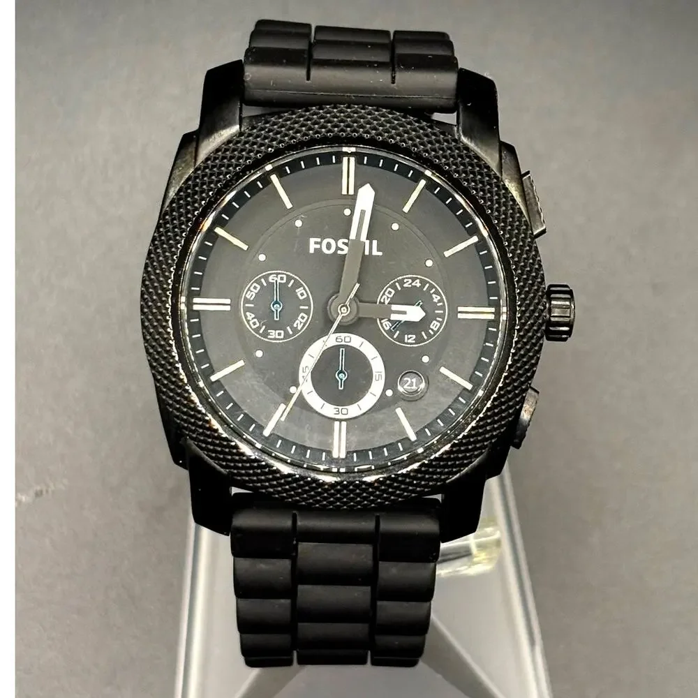Fossil FS4487 Machine Chronograph Men’s Gunmetal Black Silicone Strap Watch